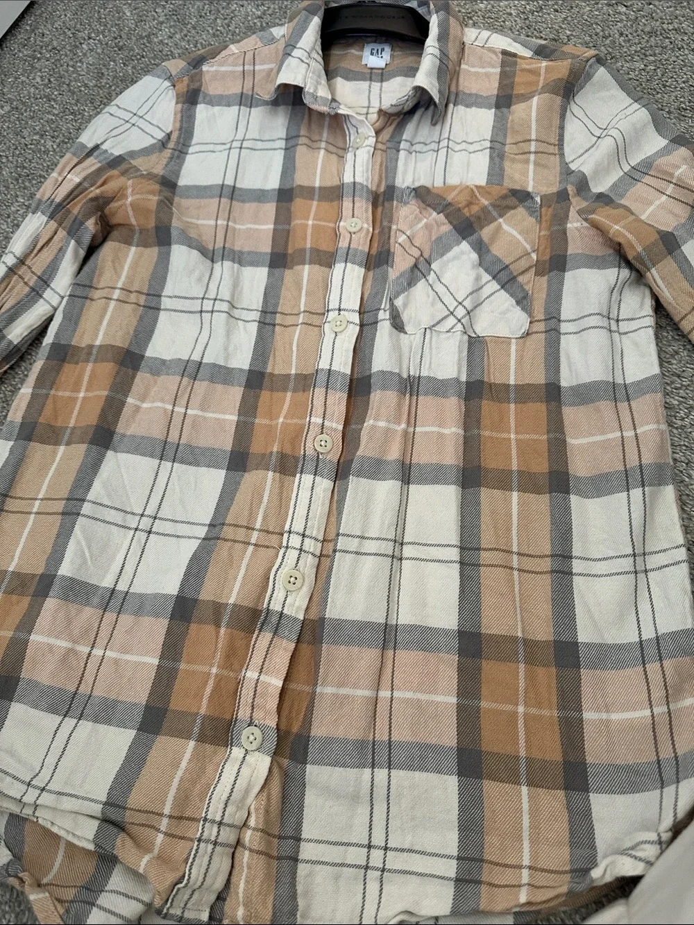 GAP Plaid Button-Down Shirt — Cream, Tan & Gray